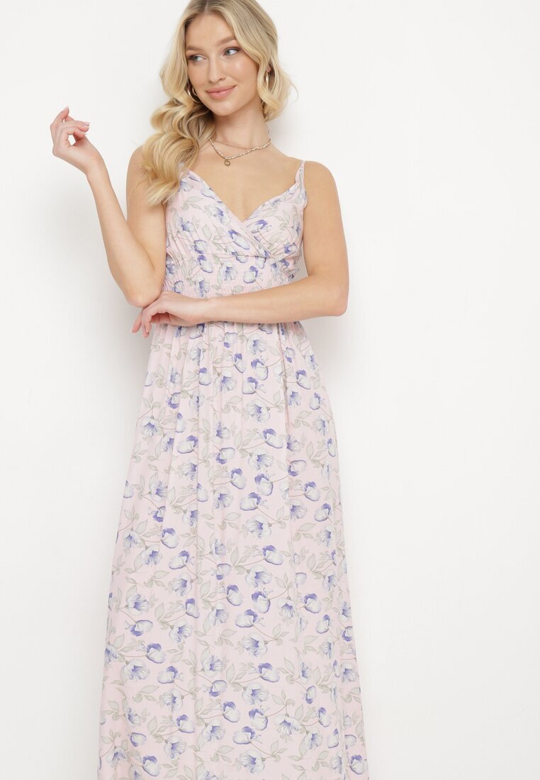 defox Rochie Roz deschis Din bumbac Cloche cu imprimeu floral cu bretele reglabile Rosapia