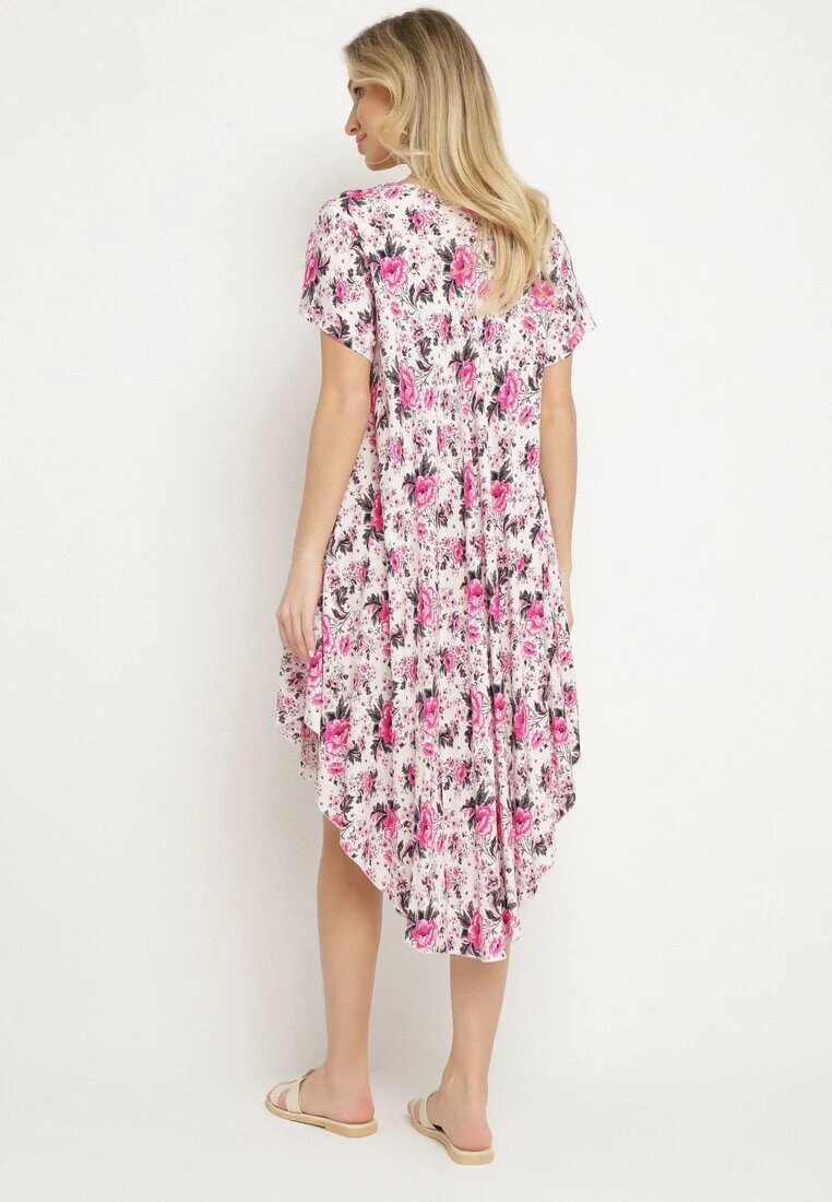 defox Rochie Roz din bumbac cu tiv asimetric cu flori Nativienne