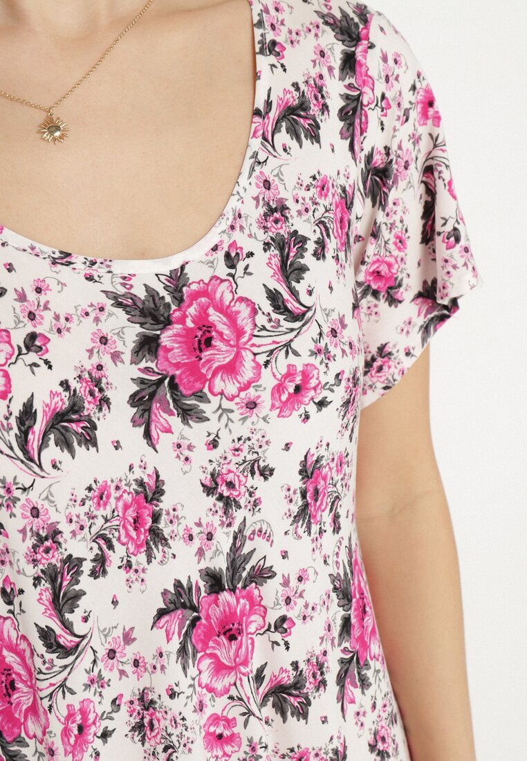 defox Rochie Roz din bumbac cu tiv asimetric cu flori Nativienne