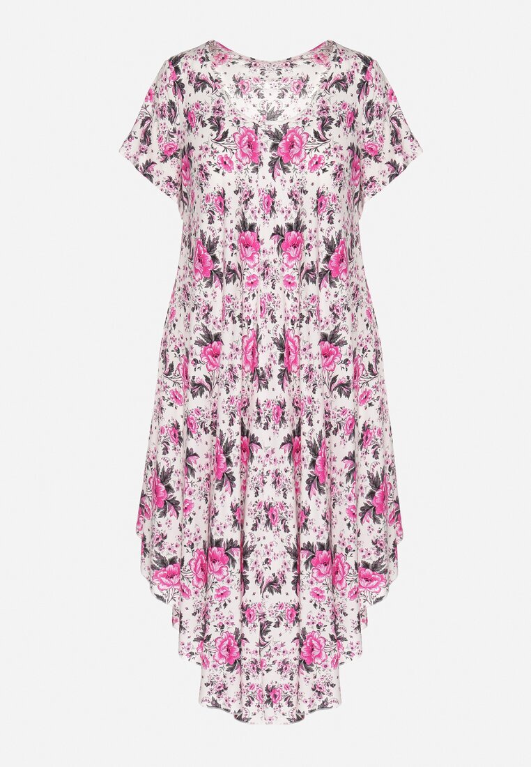 defox Rochie Roz din bumbac cu tiv asimetric cu flori Nativienne