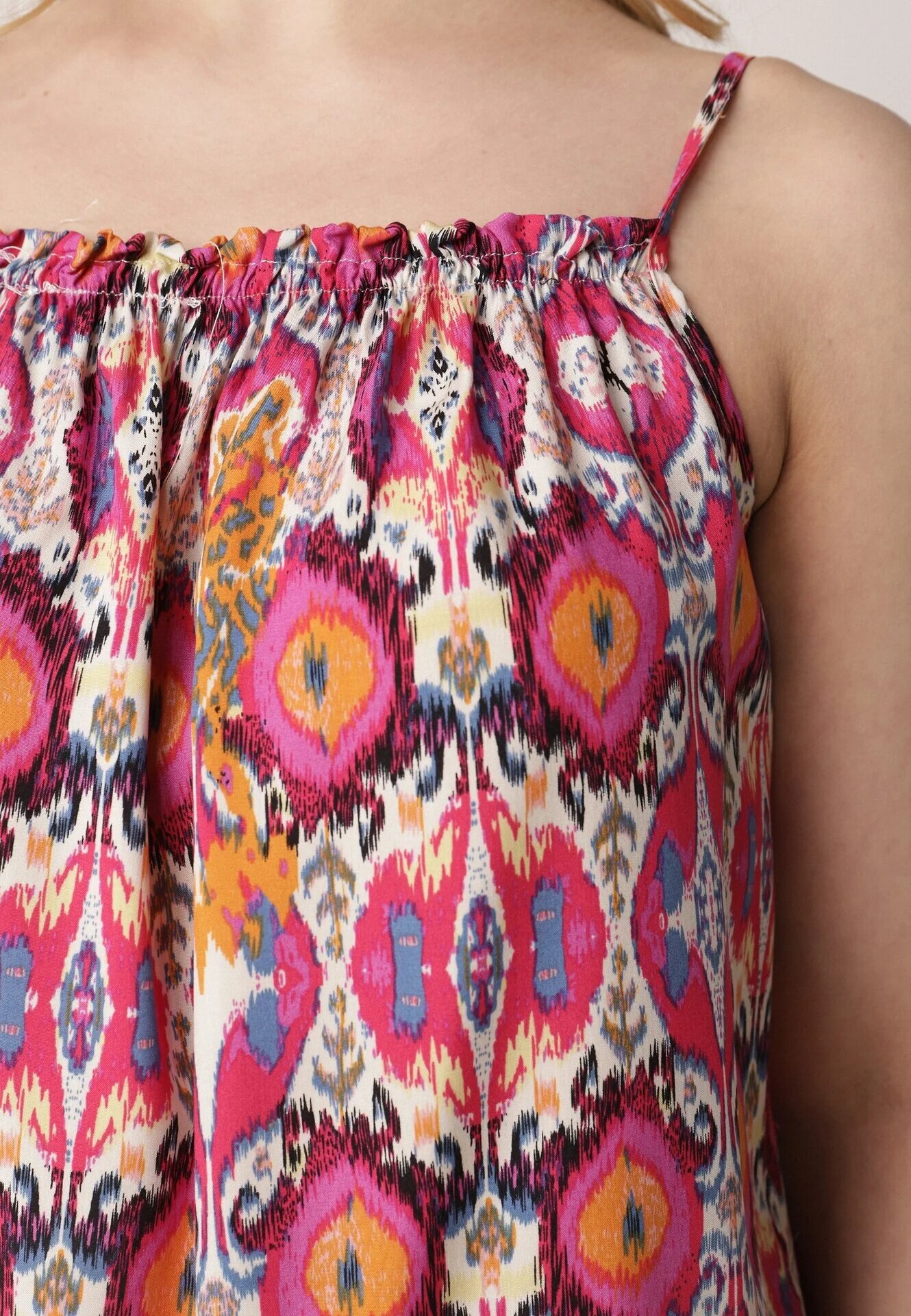 defox Rochie Roz-Portocalie din bumbac cu croi evazat cu bretele Tesarae