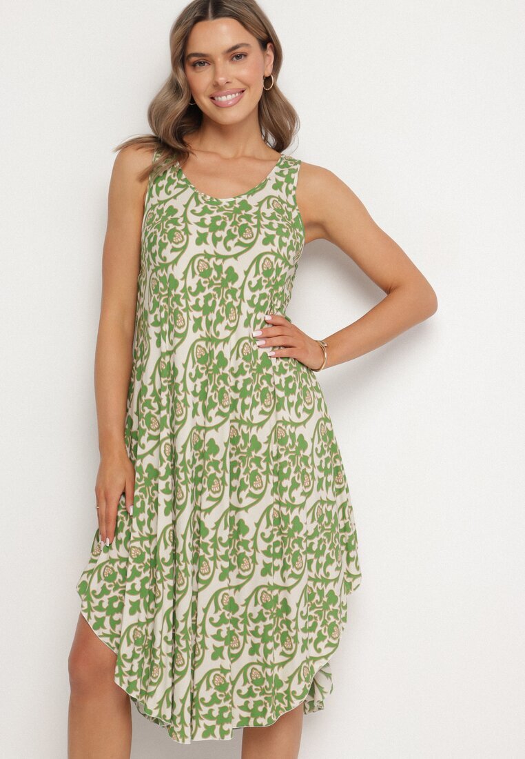 defox Rochie verde de bumbac cloș cu imprimeu abstract Natiliana