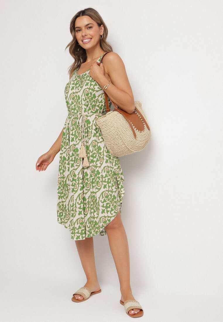 defox Rochie verde de bumbac cloș cu imprimeu abstract Natiliana