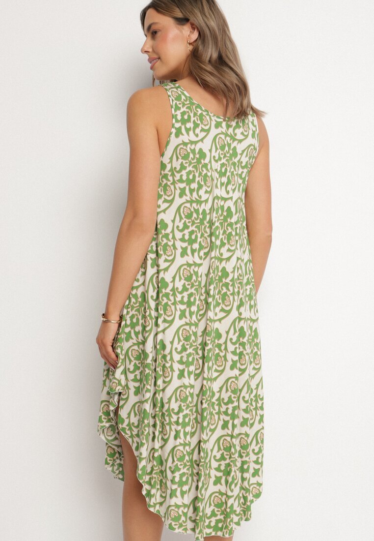 defox Rochie verde de bumbac cloș cu imprimeu abstract Natiliana