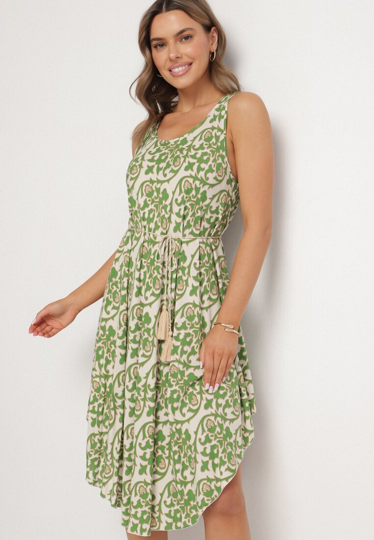 defox Rochie verde de bumbac cloș cu imprimeu abstract Natiliana