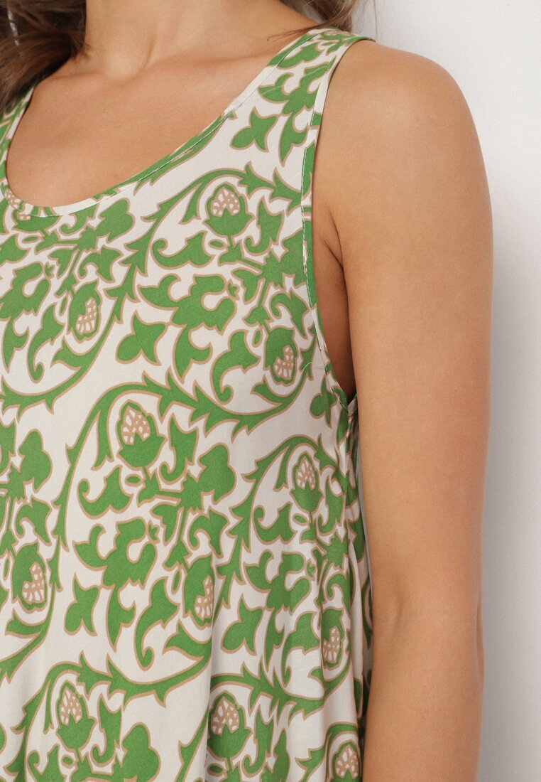 defox Rochie verde de bumbac cloș cu imprimeu abstract Natiliana