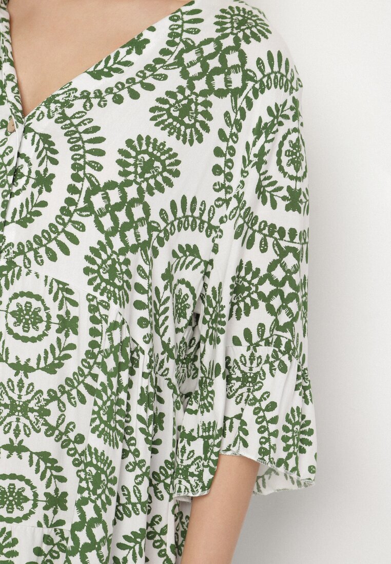 defox Rochie Verde De bumbac Cloș cu nasturi Janisse