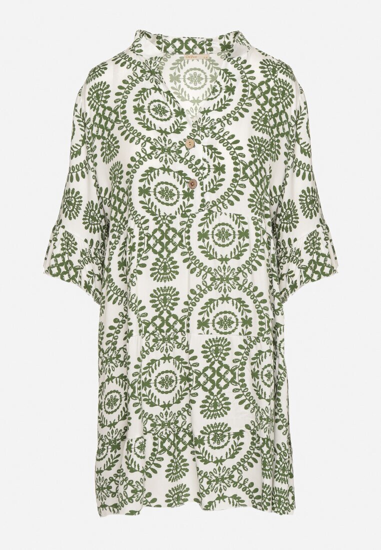 defox Rochie Verde De bumbac Cloș cu nasturi Janisse