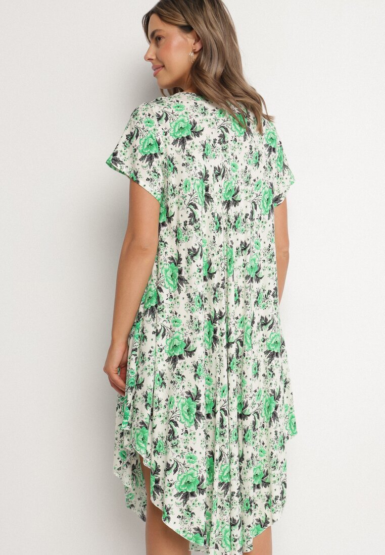 defox Rochie Verde de bumbac cu tiv asimetric cu imprimeu floral Nativienne