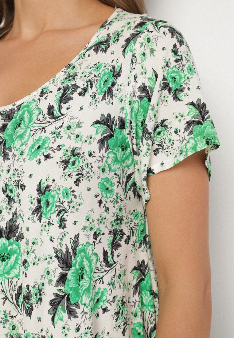 defox Rochie Verde de bumbac cu tiv asimetric cu imprimeu floral Nativienne