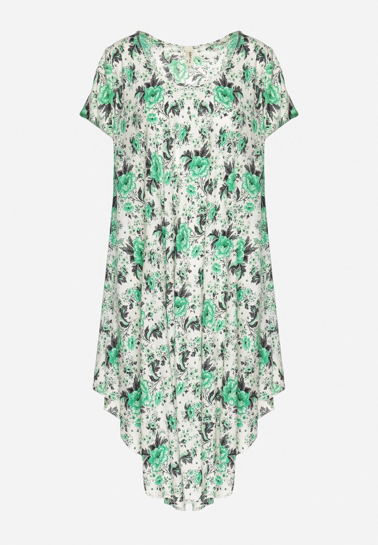 defox Rochie Verde de bumbac cu tiv asimetric cu imprimeu floral Nativienne