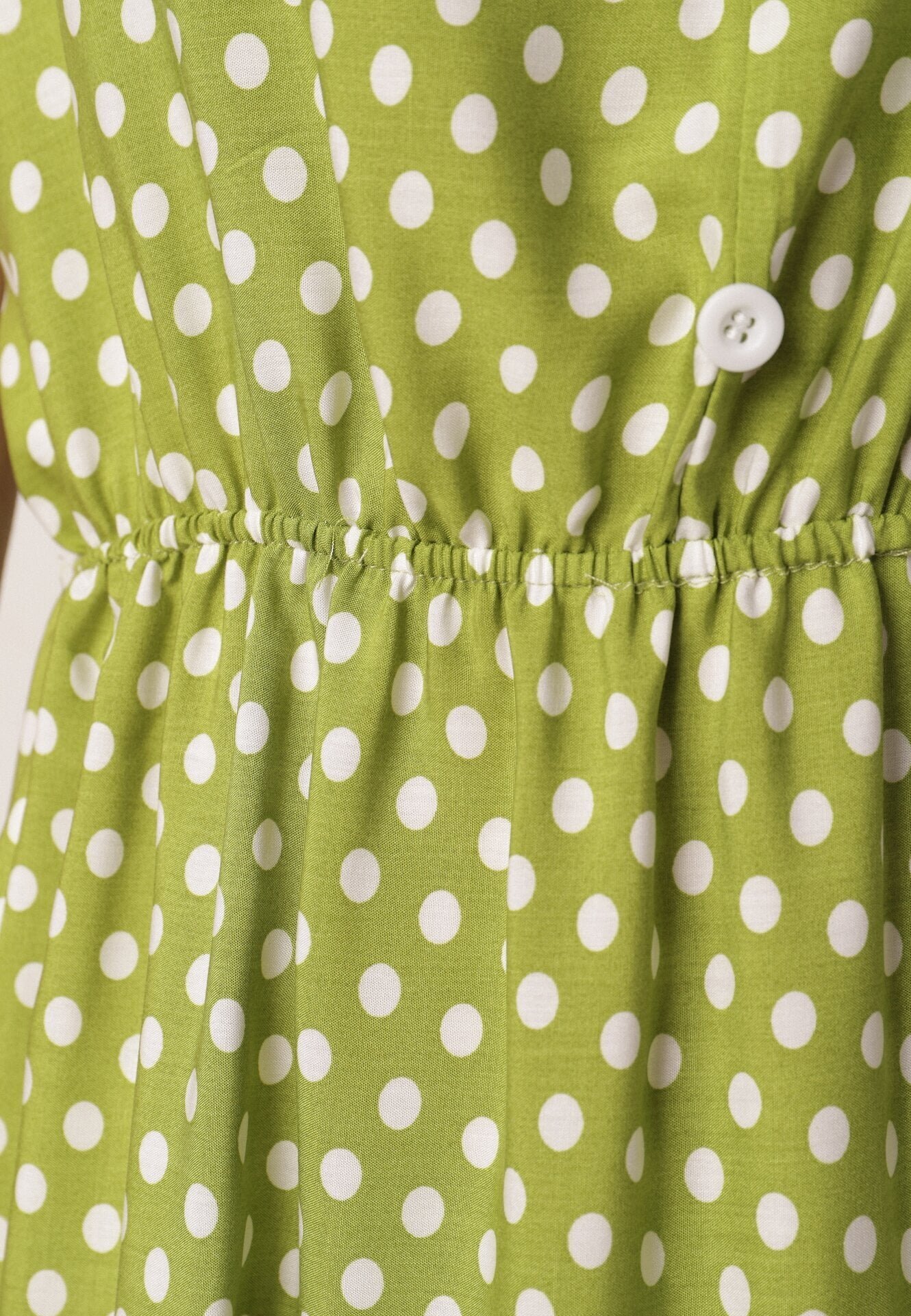 defox Rochie verde deschis din bumbac cu elastic în talie și volan Romilla