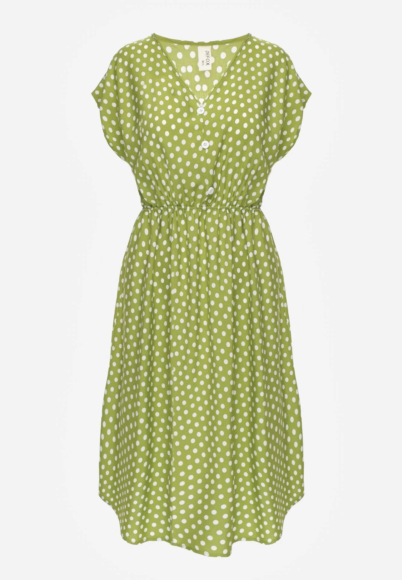 defox Rochie verde deschis din bumbac cu elastic în talie și volan Romilla