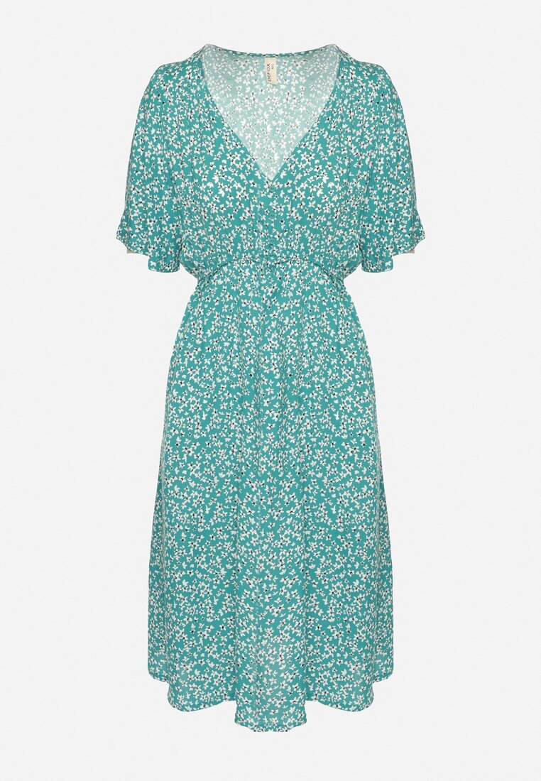 defox Rochie Verde din Bumbac Cloș cu Imprimeu Floral Esirive
