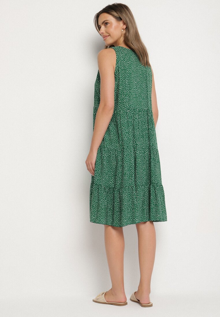 defox Rochie Verde Din Bumbac Cu Buline Cu Volane Zerolia