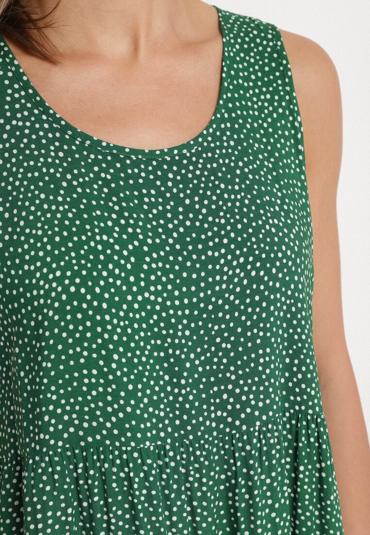 defox Rochie Verde Din Bumbac Cu Buline Cu Volane Zerolia