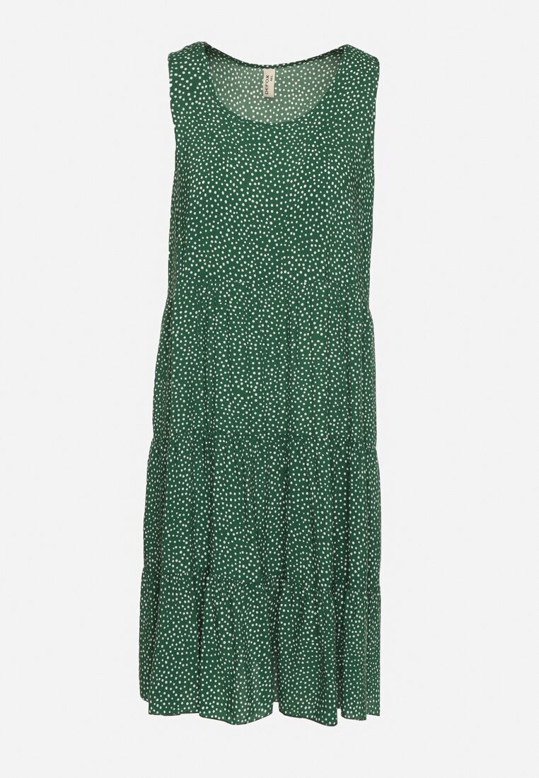 defox Rochie Verde Din Bumbac Cu Buline Cu Volane Zerolia