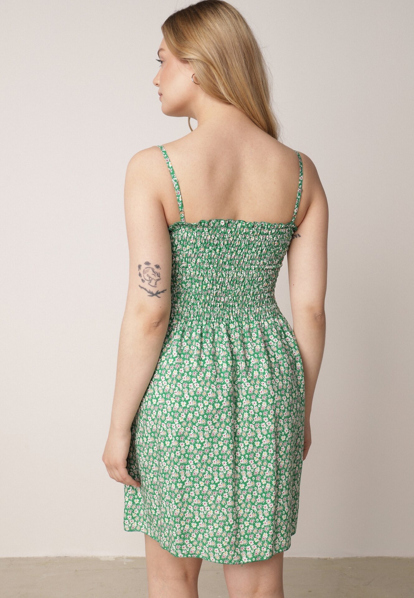 defox Rochie Verde din Bumbac pe bretele reglabile cu decolteu elastic Risetta