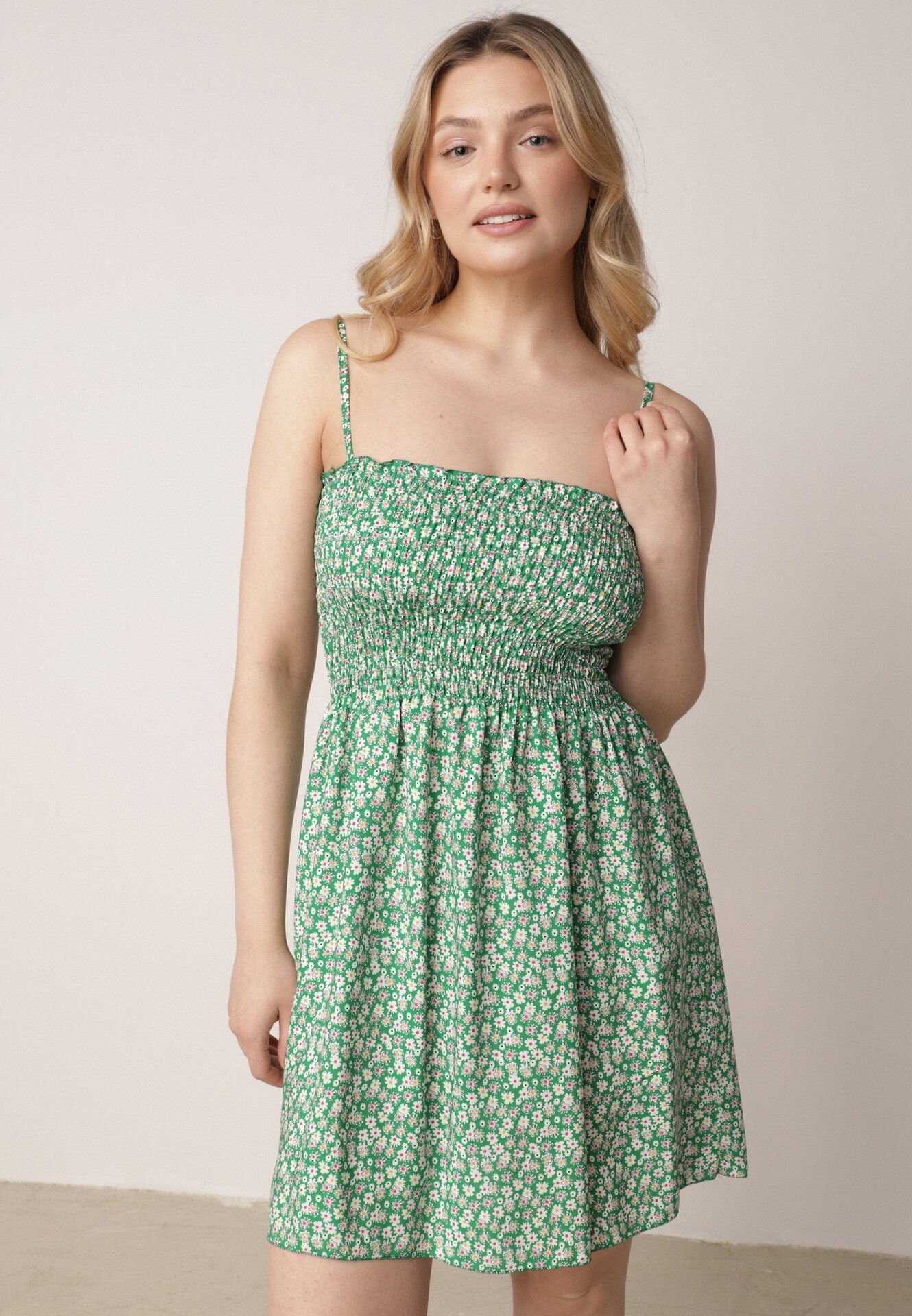 defox Rochie Verde din Bumbac pe bretele reglabile cu decolteu elastic Risetta