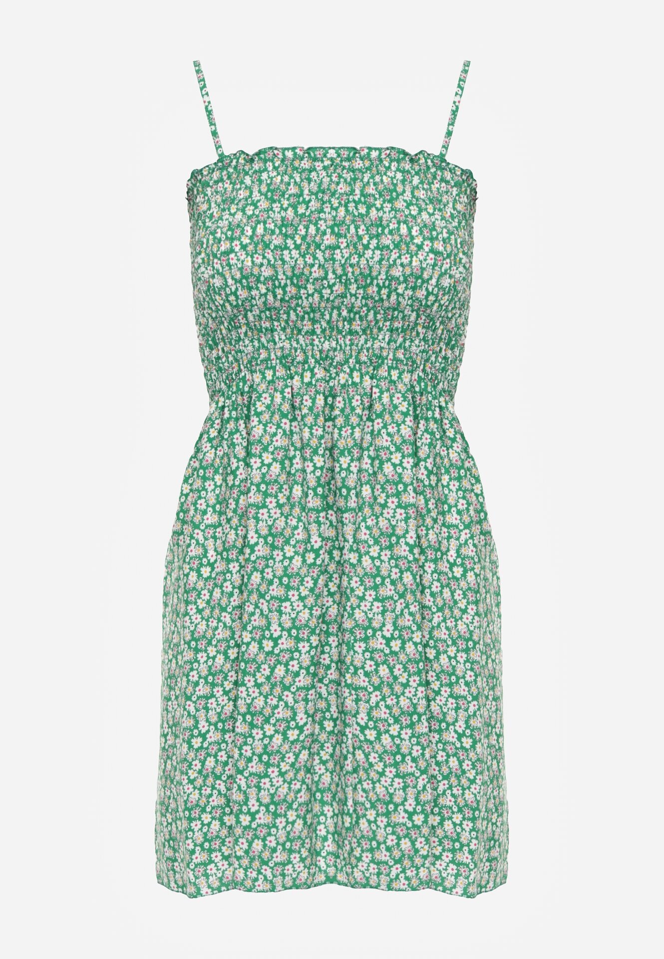 defox Rochie Verde din Bumbac pe bretele reglabile cu decolteu elastic Risetta