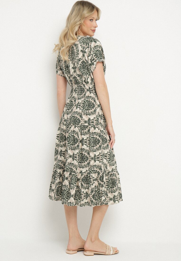 defox Rochie Verde închis de bumbac cu croi evazat cu elastic în talie Desilona