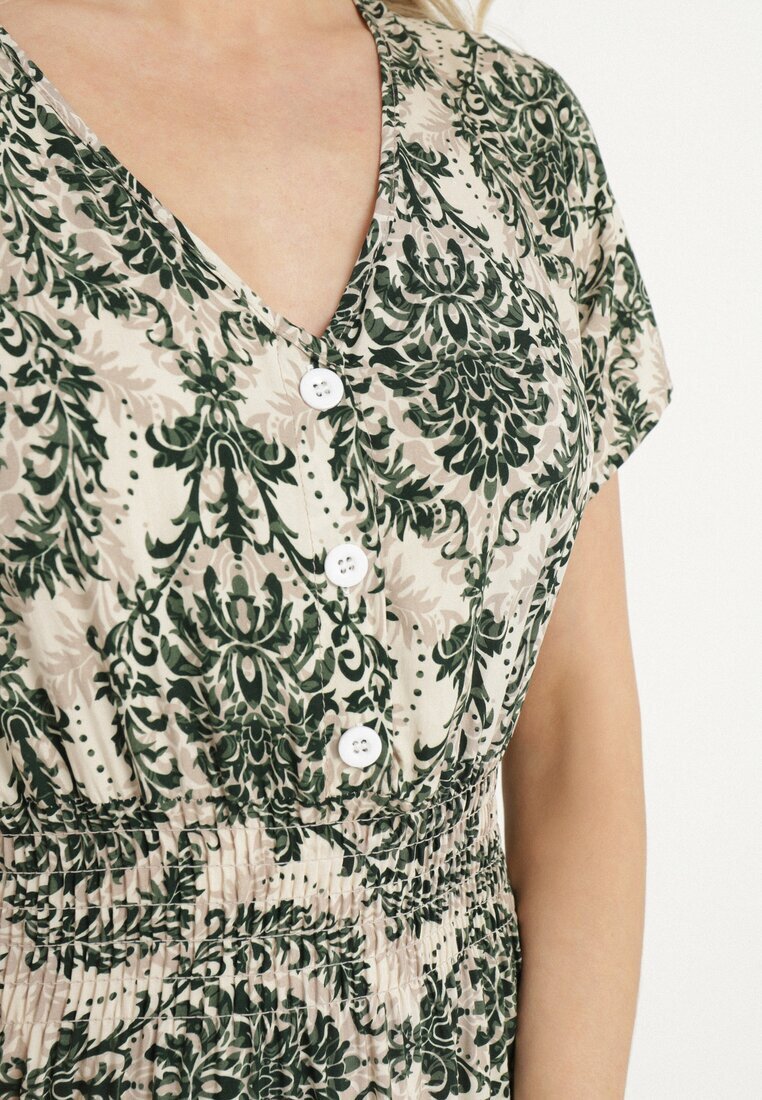 defox Rochie Verde închis de bumbac cu croi evazat cu elastic în talie Desilona