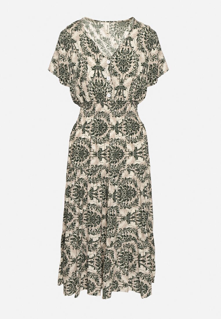 defox Rochie Verde închis de bumbac cu croi evazat cu elastic în talie Desilona