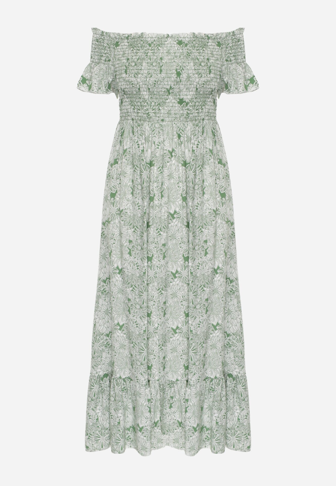defox Rochie Verde spaniolă din Bumbac Decorată cu Volan Risalens