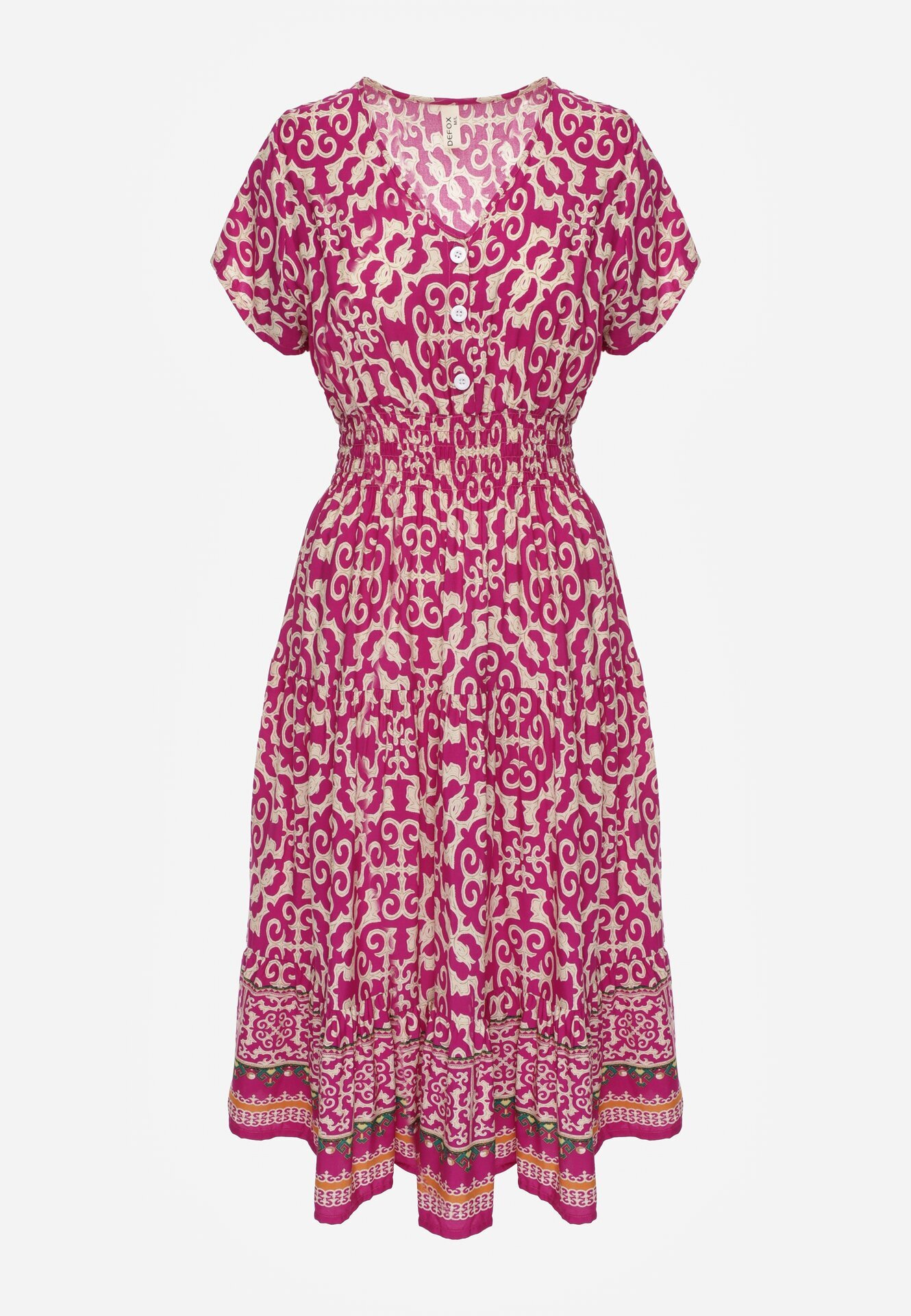 defox Rochie violet din bumbac cu decolteu în V închisă cu nasturi cu elastic în talie Kelea