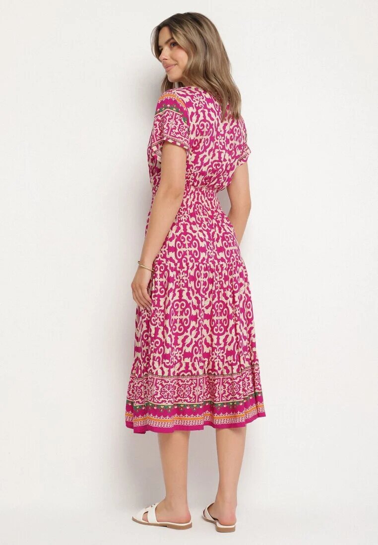 defox Rochie Violetă din Bumbac cu nasturi și cu model ornamental Zisselle