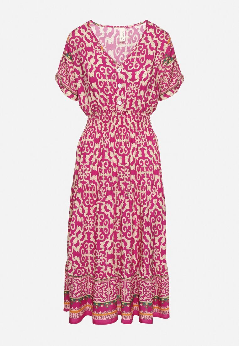 defox Rochie Violetă din Bumbac cu nasturi și cu model ornamental Zisselle