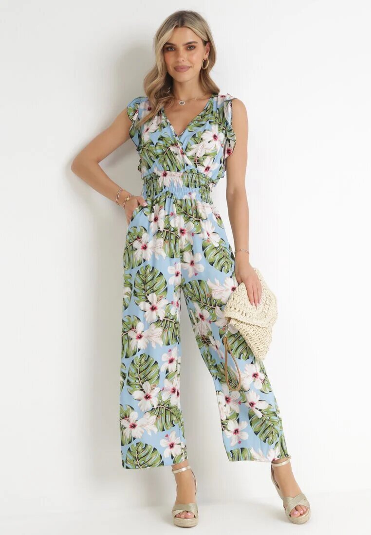 defox Salopetă Albastru deschis Din bumbac cu pantaloni lungi cu model floral Daina