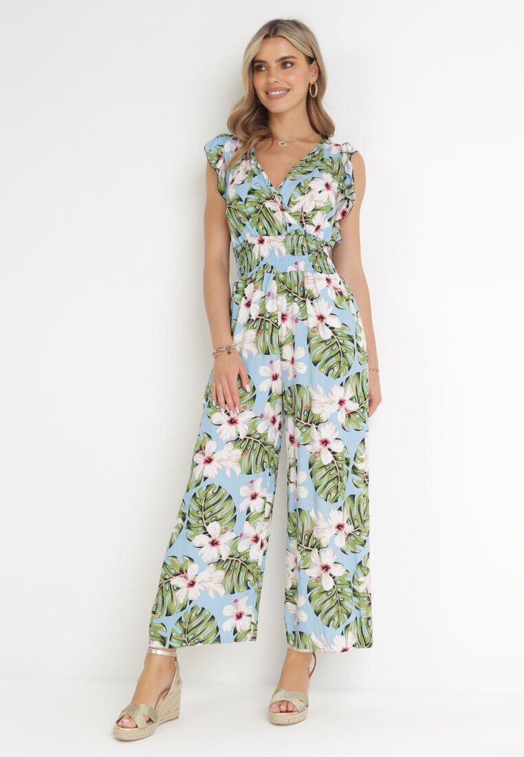 defox Salopetă Albastru deschis Din bumbac cu pantaloni lungi cu model floral Daina