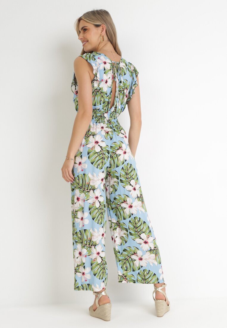 defox Salopetă Albastru deschis Din bumbac cu pantaloni lungi cu model floral Daina