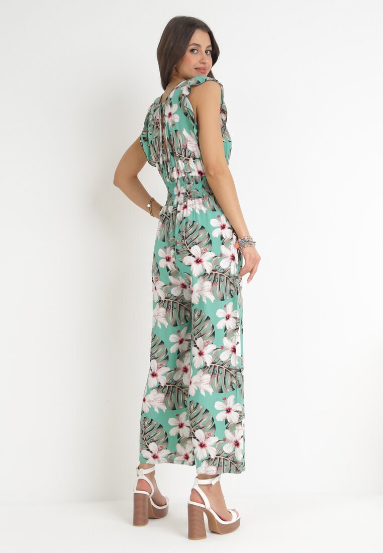 defox Salopetă Mentă din Bumbac cu Pantaloni Lungi cu Imprimeu Floral Daina