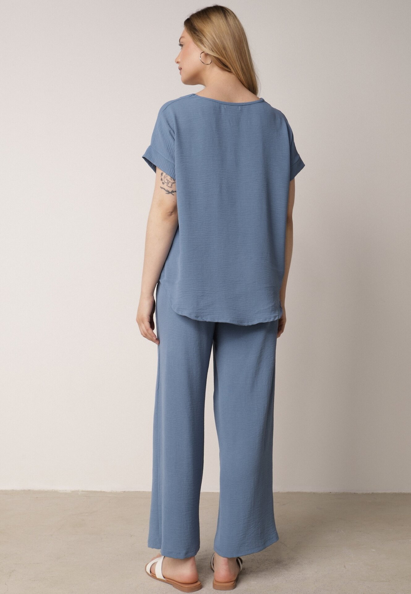 defox Set Albastru deschis din Viscoză Tricou cu mânecă scurtă și Pantaloni lejeri cu elastic cu buzunare Efraline