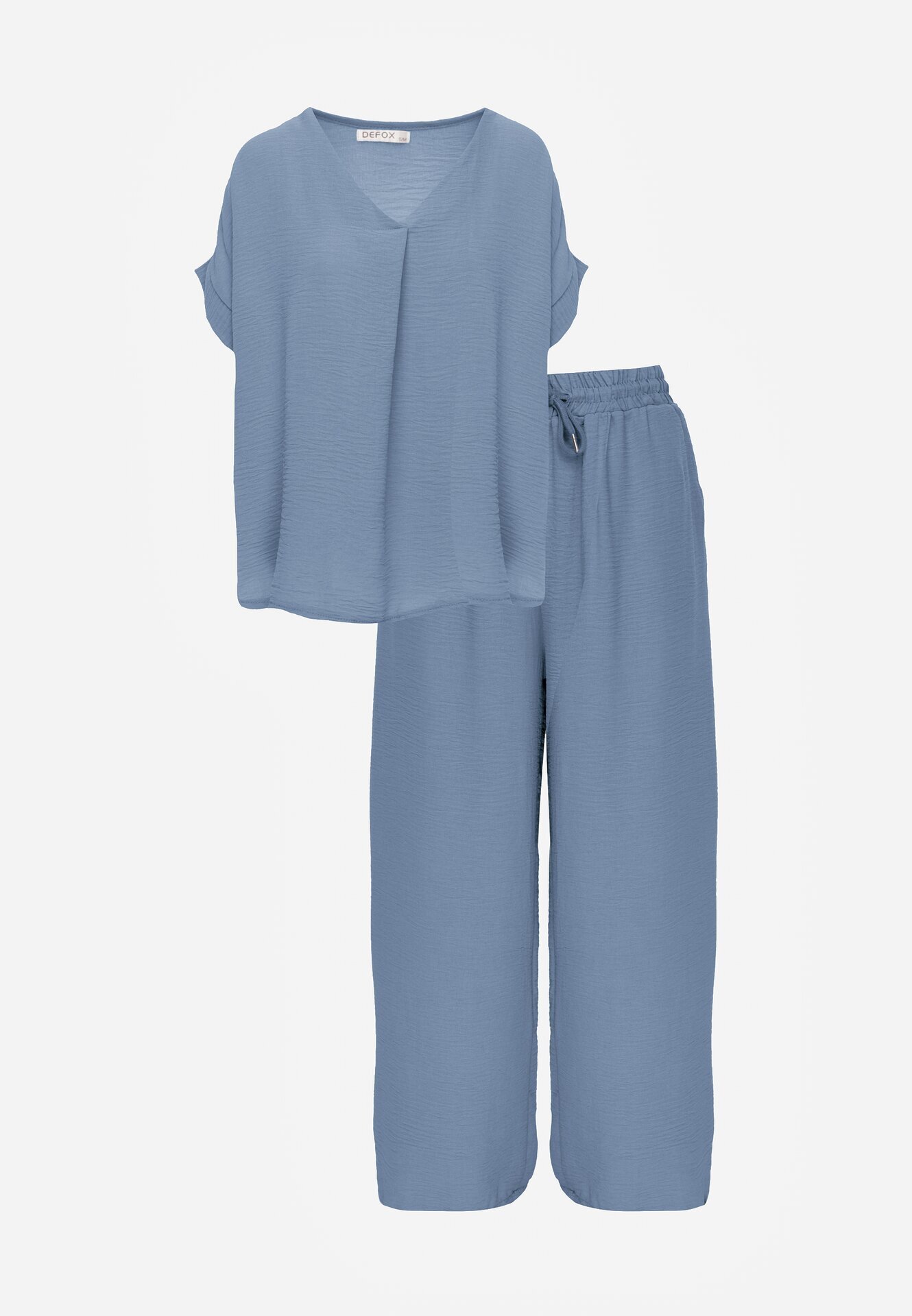 defox Set Albastru deschis din Viscoză Tricou cu mânecă scurtă și Pantaloni lejeri cu elastic cu buzunare Efraline