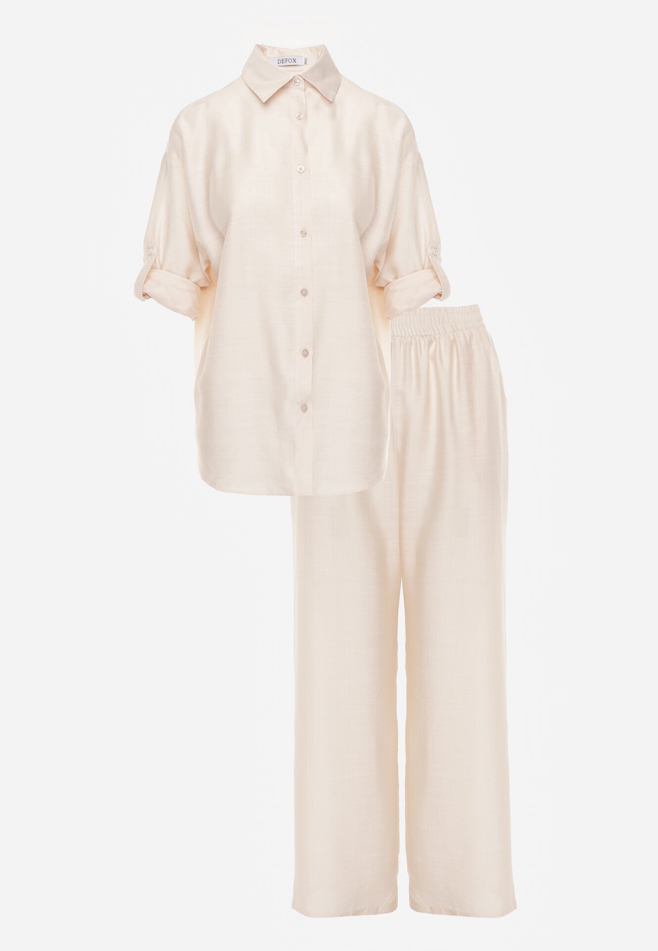 defox Set Bej deschis din Vâscoză Cămașă și Pantaloni Sesanila