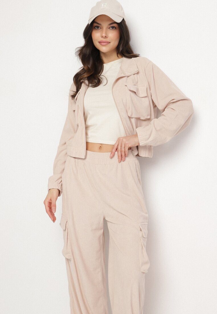 defox Set de Trening Bej deschis Stil cargo Bluză cu guler înalt și Pantaloni Largi Arritarra