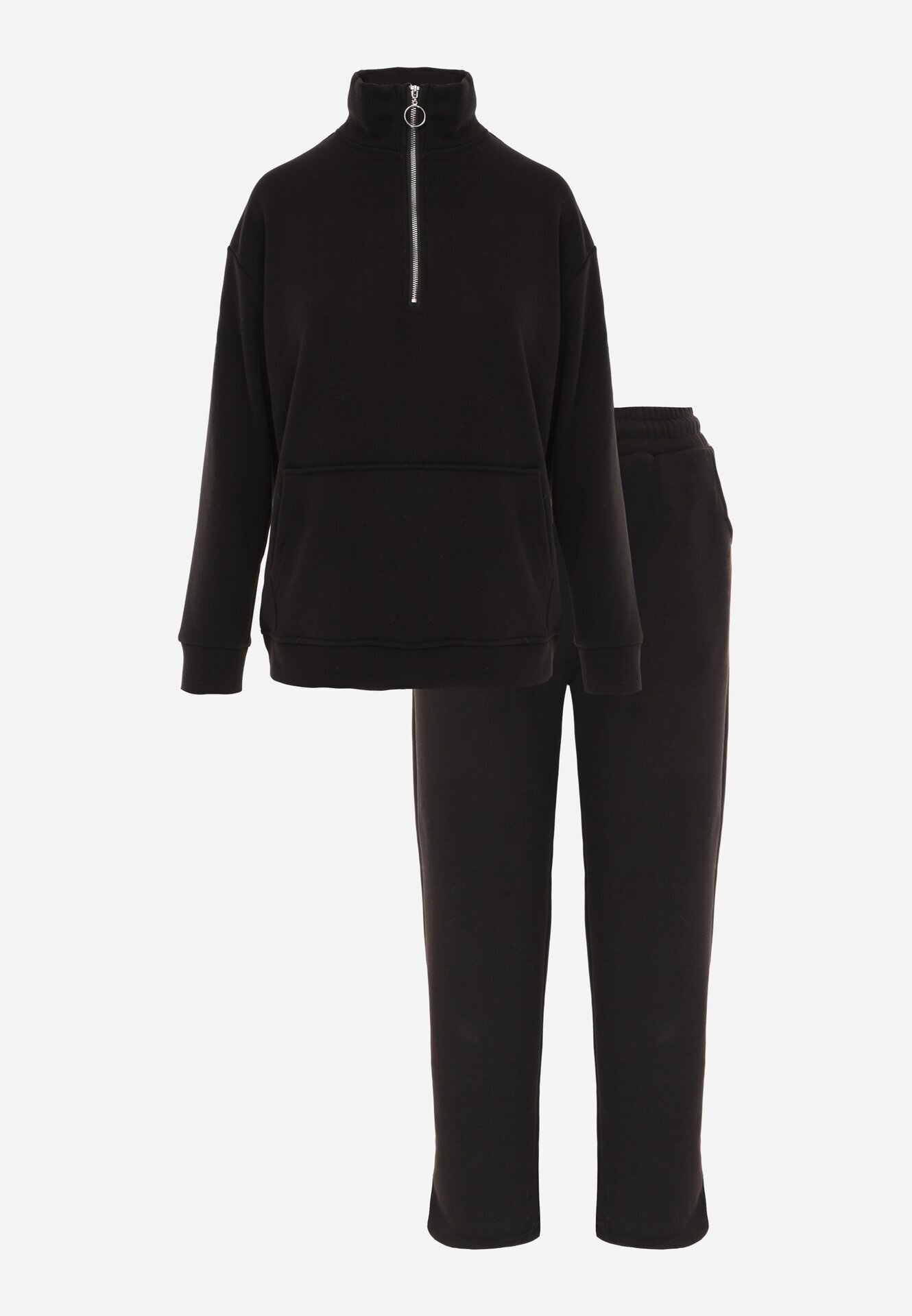 defox Set de trening Negru din polar 2 piese cu Bluză și Pantaloni Largi Aldonor