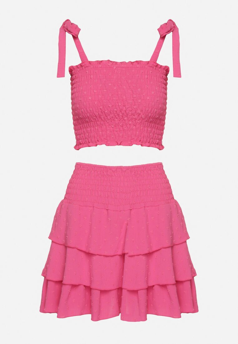 defox Set Fucsia Top elastic cu bretele legate și Fustă evazată Evialia