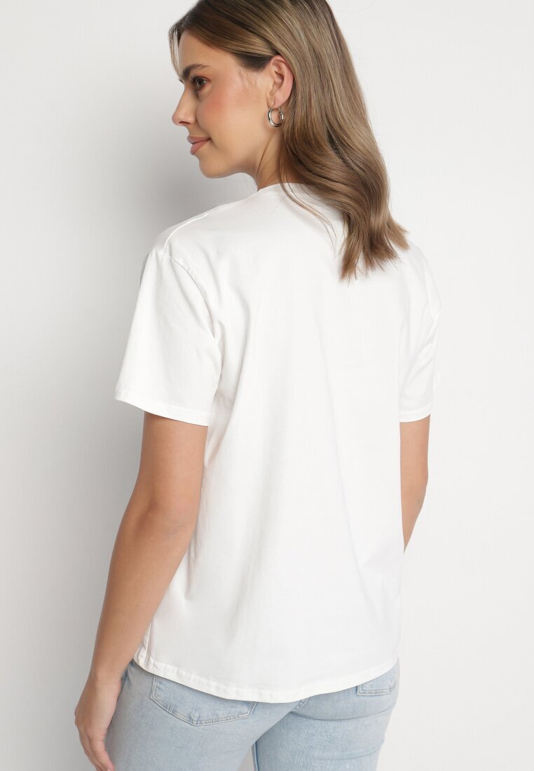 defox T-shirt Alb din Bumbac Decorat cu Inscripție Marivorra