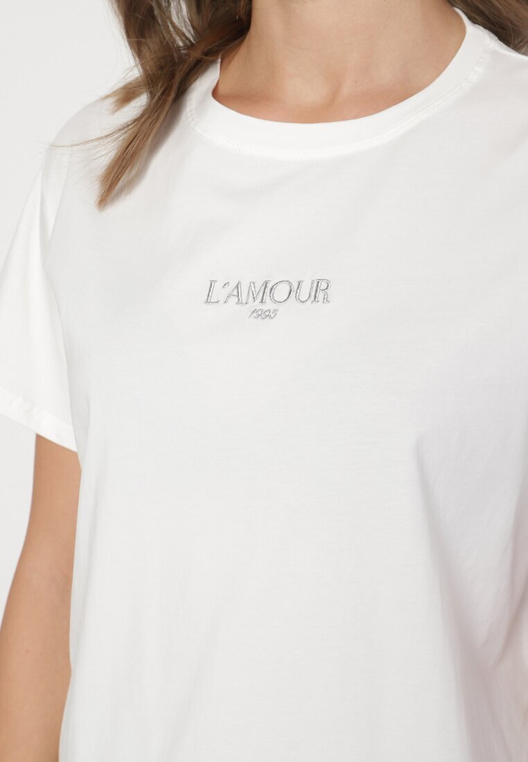 defox T-shirt Alb din Bumbac Decorat cu Inscripție Marivorra