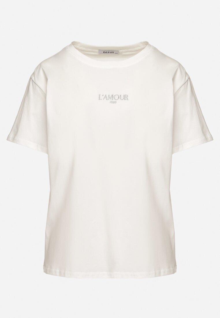 defox T-shirt Alb din Bumbac Decorat cu Inscripție Marivorra