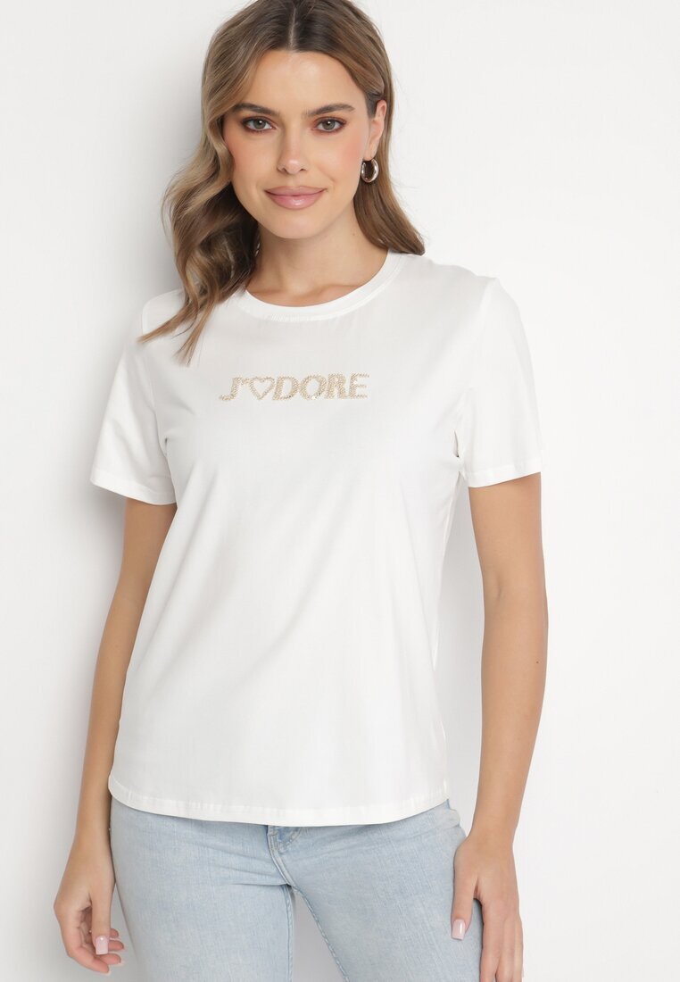 defox Tricou Alb De Bumbac Decorat Cu Inscripție Nalaviraen