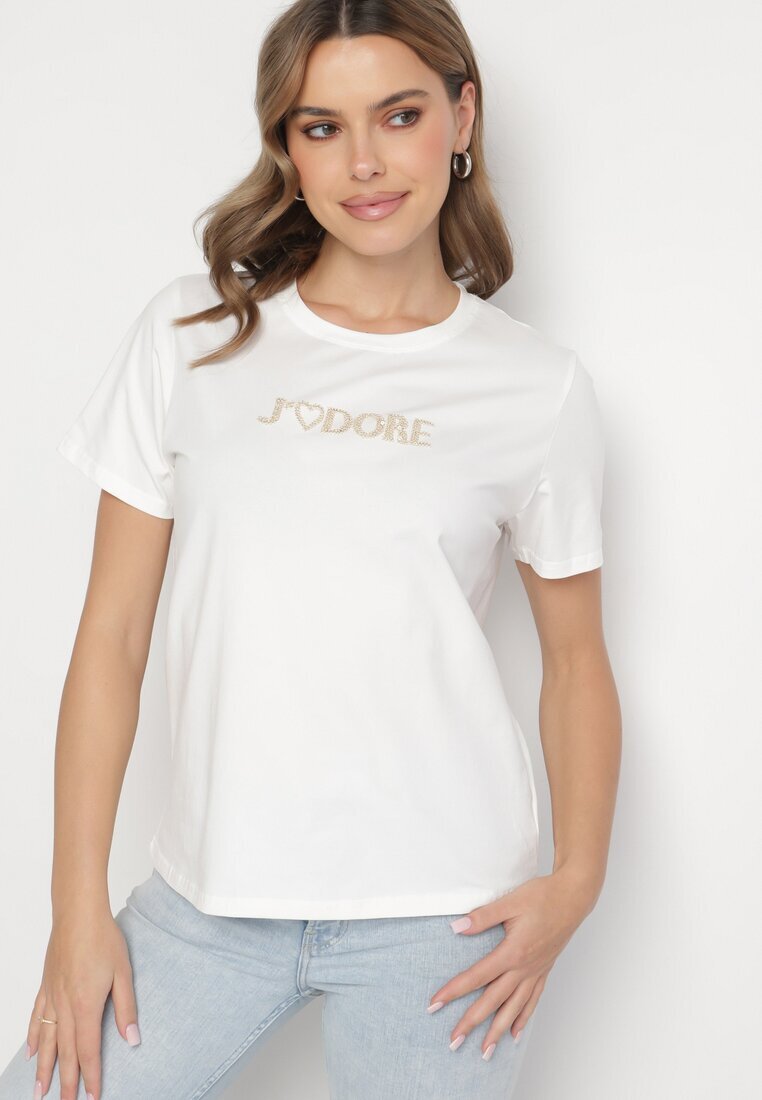 defox Tricou Alb De Bumbac Decorat Cu Inscripție Nalaviraen