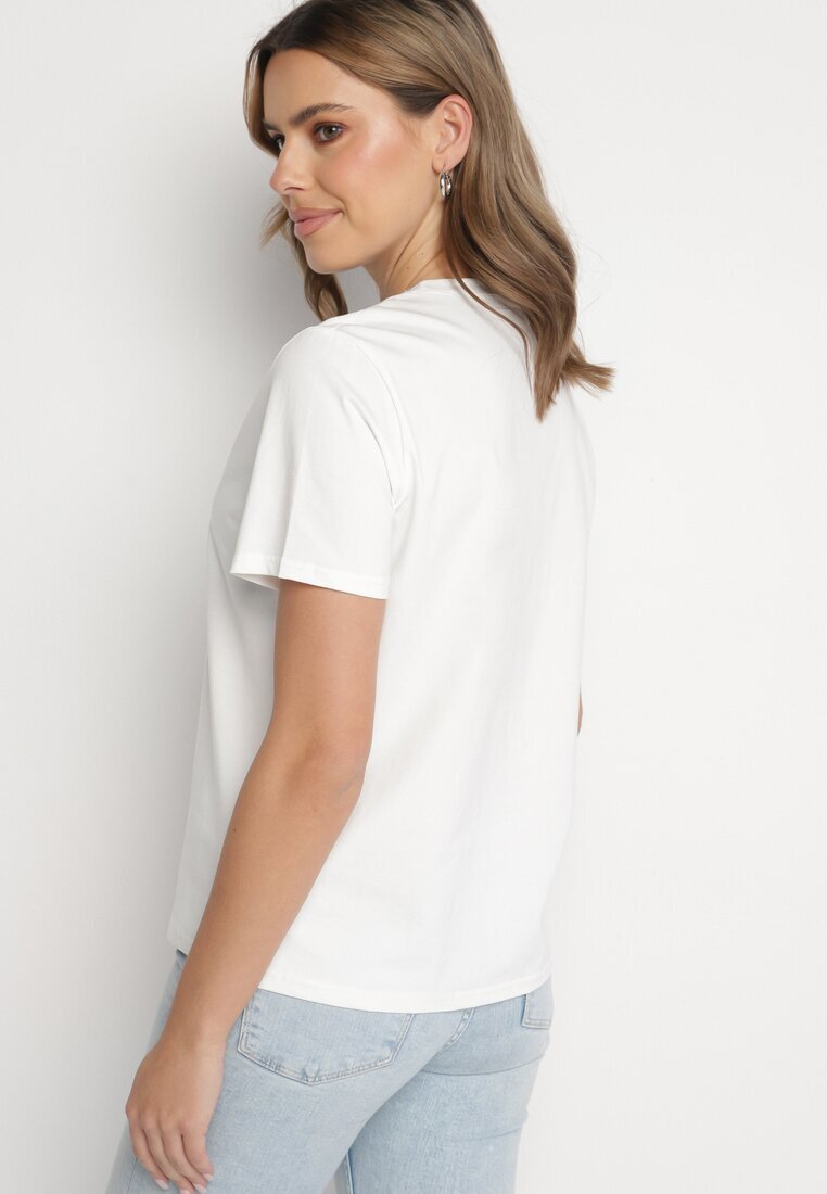 defox Tricou Alb De Bumbac Decorat Cu Inscripție Nalaviraen
