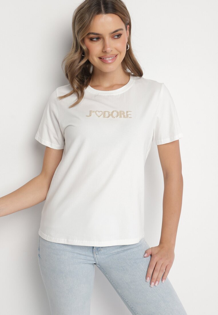 defox Tricou Alb De Bumbac Decorat Cu Inscripție Nalaviraen