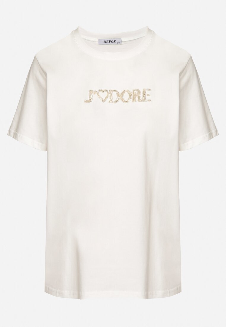 defox Tricou Alb De Bumbac Decorat Cu Inscripție Nalaviraen