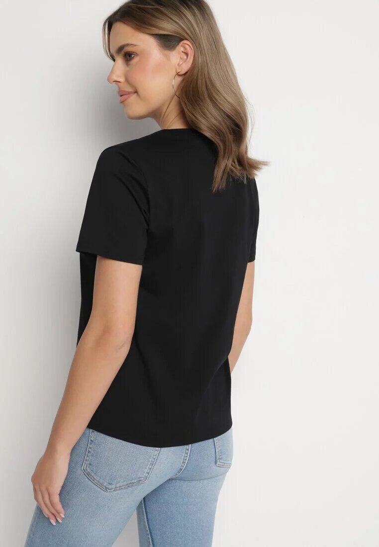 defox Tricou Negru de Bumbac Decorat cu Inscripția Nalaviraen